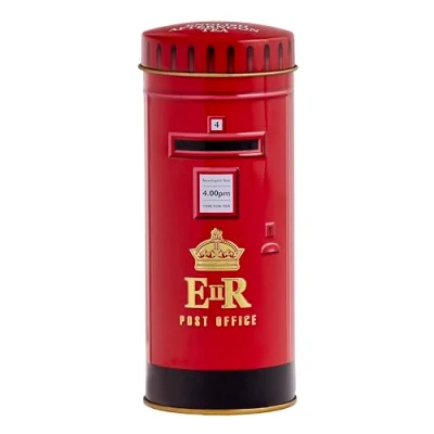 Image of New English Teas British Post Box Tea Caddy with 14 Breakfast Teabags, UK and London Souvenirs