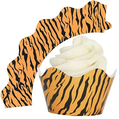 Image of Tiger Print Cupcake Wrappers Wraps Collars 12Pk