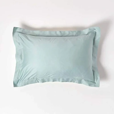 Image of HOMESCAPES Duck Egg Blue Organic Cotton Oxford Pillowcase Standard Size 400TC 600 Thread Count Equivalent Housewife Pillow Case