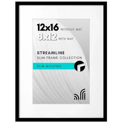 Image of Americanflat 12x16 Picture Frame in Black Thin Border 12x8 Photo with Mount or Without Includes Plexiglass Horizontal and Vertical Formats for Wall Tabletop