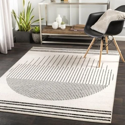 Image of Livabliss Nairobi Geometric Rug Scandi Area Rugs Living Room 150x213 cm, Dining, Kitchen Neutral, Abstract Patterned Rugs, Boho Style, Easy Care Pile Large Rug, Ivory, Black and Cream