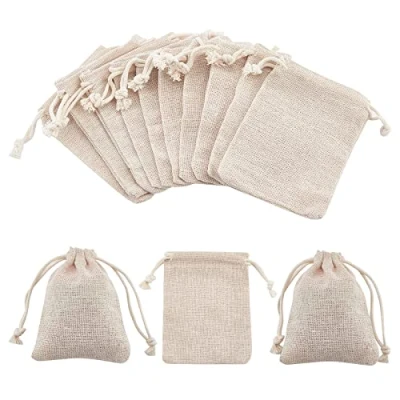 Image of NBEADS 10 Pcs Small Drawstring Burlap Gift Bags Jewellery Pouches Wedding Sacks Party Favor Bags, 9X 8cm