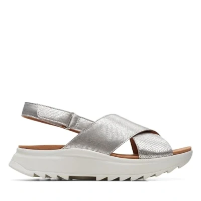 Image of Clarks Women&#039;s Dashlite Wish Sandal, Silver Metallic, 7.5 UK