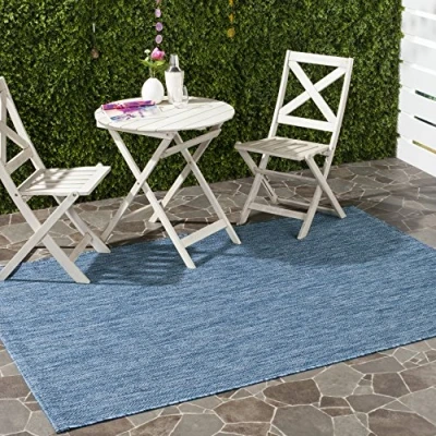 Image of SAFAVIEH Contemporary Rug for Indoor &amp; Outdoor Courtyard Collection, Short Pile, in Navy and color, 79 X 152 cm