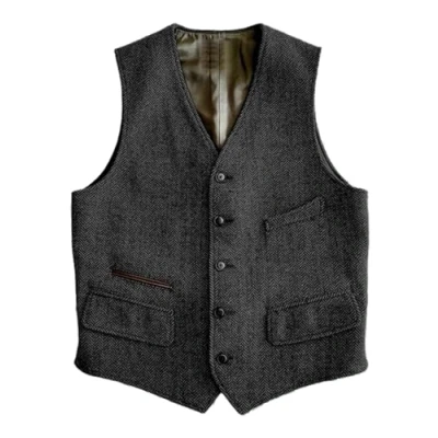 Image of Solovedress Wool Suit Vest Formal Regular Fit for Wedding Groomsmen, black, L