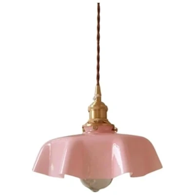 Image of SIYANE White Milk Glass Farmhouse Pendant Lights Brass Flower Shape Green Hanging Ceiling Lamp Kitchen Island Nordic Modern French Blue Chandelier Pink Light for Girls Bedroom Restaurant Dining Room