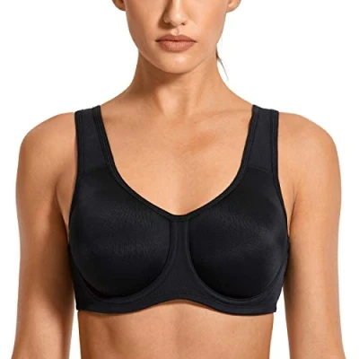Image of SYROKAN Women&#039;s Max Control Solid High Impact Plus Size Underwire Sports Bra Black 40 D