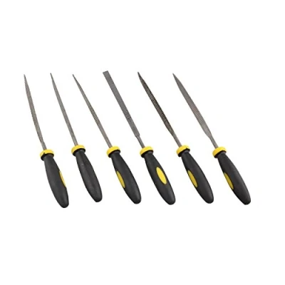 Image of HALJIA Mini Assorted Hand Needle File Wood Rasp with Rubber Grip Handles Includes Flat Warding Square Triangular Round and Half 3x140mm(6pcs)
