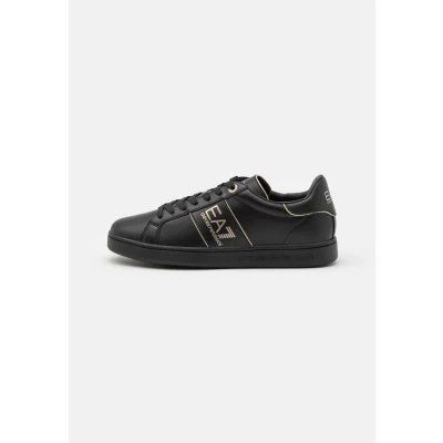 Image of EA7 Emporio Armani Classic Unisex Trainers, Size: 8.5, Triple black/gold Leather