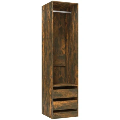 Image of vidaXL 50x50x200 cm Engineered Wood Wardrobe with Drawers Smoked Oak Compact Clothes Organizer Home Décor Furniture Scandinavian Style