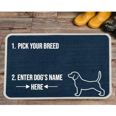 Image of Pet REBELLION Extra Large Personalised Absorbent Machine Washable Food Mat For Dogs Feeding Bowls Non Slip Reduces Movement Rounded Corners to Stay Flat (Beagle Blue)