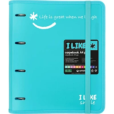 Image of Grafoplás 88101833 4 Ring Binder with Refill, A4, Sky Blue, Semi Rigid Polypropylene, Including Separators, Carpebook Like