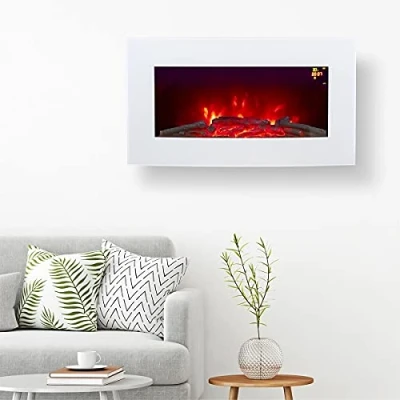 Image of 2024 TRUFLAME 71.8CM WIDE 7 COLOUR CHANGING WHITE CURVED GLASS LED WALL MOUNTED ELECTRIC FIRE WITH LOG AND PEBBLE EFFECT!