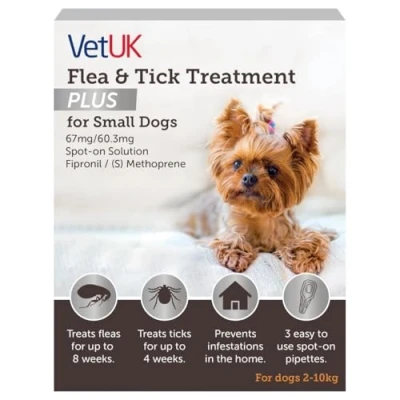 Image of VetUK Flea and Tick Treatment Plus for Small Dogs (3 Pipettes)