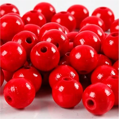Image of Wooden beads, D: 10 mm, red, 20g, approx. 70 pc