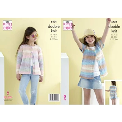 Image of King Cole 5424 Knitting Pattern Girls Cardigans in Beaches DK