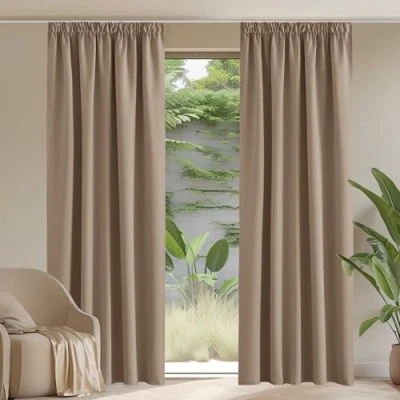Image of PONY DANCE Window Blackout Curtains Top Pencil Pleat Curtain Draperies for Slide Door Thermal Drapes Winter Warm Protected &amp; Energy Saving, 2 PCs, W66 X L90, Cappuccino