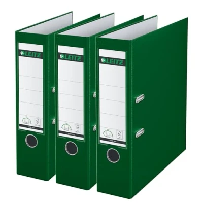 Image of Leitz Lever Arch File, Green, A4, 80 mm spine, Pack 3, Plastic, 310335155