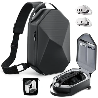 Image of Carrying Case for Meta Quest 3S/Quest 3/Quest 2/Vision Pro/Pico 4, Hard Travel Compatible with Kiwi Design/BOBOVR Elite Battery Strap and Controllers Accessories, Crossbody Shoulder Backpack