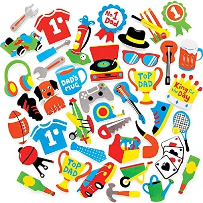 Image of Baker Ross FE553 Father&#039;s Day Foam Stickers Pack of 200, Kids Stickers, Ideal for Children&#039;s Arts and Crafts Projects, Great Card Making Scrapbooking