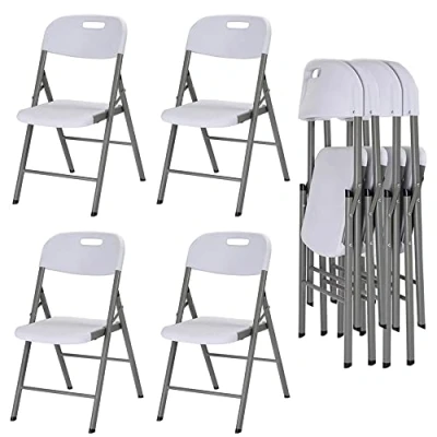 Image of 6ft Folding Table Plastic Heavy Duty Trestle for Garden Patio BBQ Picnic Party Dining Camping Catering Market White with Carrying Handle Option of Matching chairs (4 x Chairs)