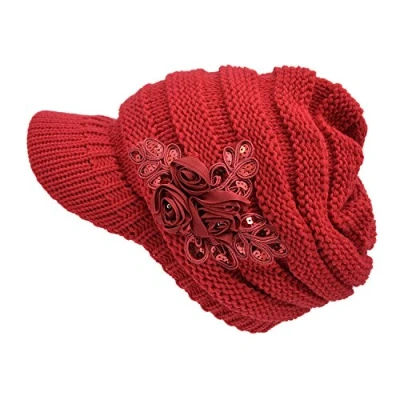 Image of XRDSS Women Winter Peaked Beanie Cap Ladies Warm Knitted Hat (Red)
