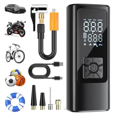 Image of HOVVIDA Tyre Inflator Portable Air Compressor, Cordless Car 150 PSI (10.3 Bar) 5V, Fast Inflation, Auto Shut Off, 5200 mAh, LED, as Power Bank, for Car, Motorcycle, Bike, Ball