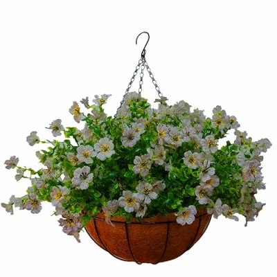 Image of Ikamazyeao Chain Basket Hang Artificial Flowers Ornament Wedding Holiday Home Decor Daisy Whte (12&quot; Large Basket)