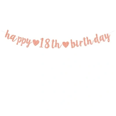 Image of bng 18th Birthday Banners Girls Rose Gold Happy Bunting Banner Decorations For Hanging Letter Party Photo Prop