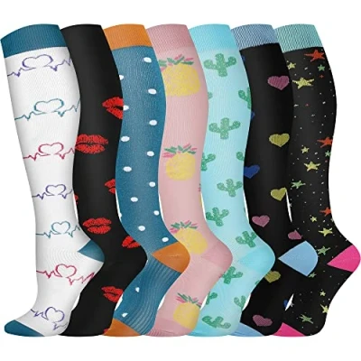 Image of Pnosnesy Compression Socks, (7 Pairs) for Men &amp; Women 15 20 mmHg is Best Athletics, Running, Flight Travel, Support