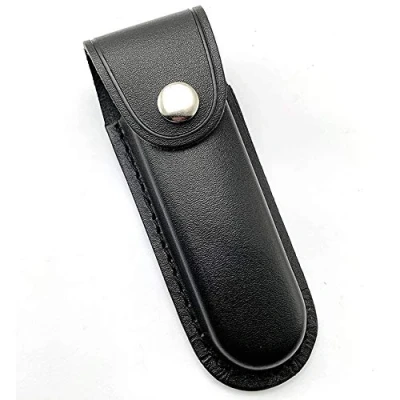 Image of Aibote Folding Blade Knife Sheath Hunting Holster Carrying Leather Holder Sheaths Scabbard Pouch Bag for Swiss Army Tactical Foldable Knives (Black)