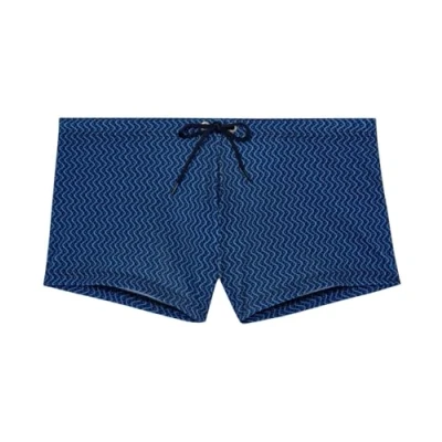Image of Hom Men&#039;s Morny Swim Trunks, Micro Navy/Orange Pattern, L