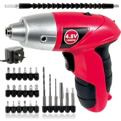 Image of SPARES2GO Cordless Rechargeable Electric Screwdriver 4.8v Drill + Bit Set Flex Extension
