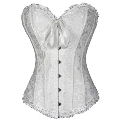 Image of Everbellus Women Lace Up Stain Waist Trainer Corset Boned Bustier White, XXL
