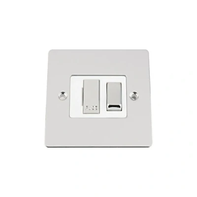 Image of Fused Switch Polished Chrome Flat White Insert Metal Rocker 13 Amp Switched Spur Unit