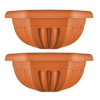 Image of Fence Wall Planter Plant Flower Basket Pot Container Venetian Garden Box Plastic UK (Planter Terracotta 40 cm, 2)