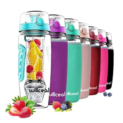 Image of Fruit Infuser Water Bottle 32oz Durable with Detachable Ice Gel Ball,Large BPA Free Tritan, Flip Lid, Leak Proof Design Sports, Camping (Teal)