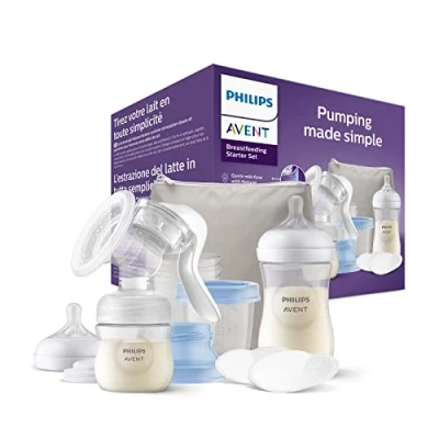 Image of Philips Avent Manual Breast Pump Starter Set BPA Free Single Hand and Baby Milk Bottle (Model SCF430/16)