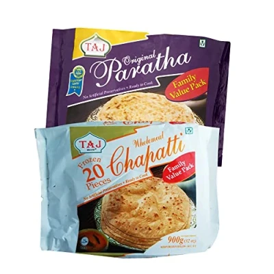 Image of Taj Combo Frozen Wholemeal Chapatti 20 Pcs 900G Family Paratha 20Pcs 1440G Ready to Eat 100% Fresh Indian Origin
