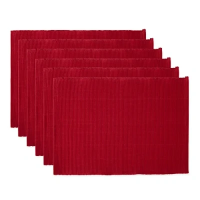 Image of DII Basic Everyday Ribbed Tabletop 100% Cotton, Placemat Set, 13x19, Cardinal Red, 6 Piece