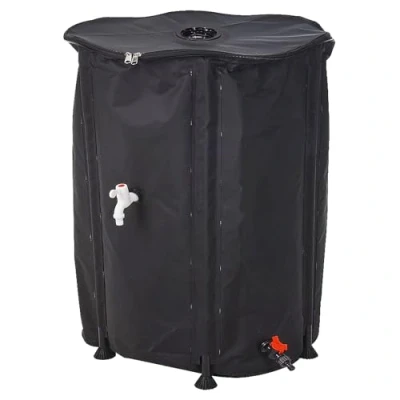 Image of Collapsible Water Butt Large 500L Rain Collector Barrel with Tap, Lid and Hose Pipe Connector for Garden &amp; Outdoors Black, 500 Litre