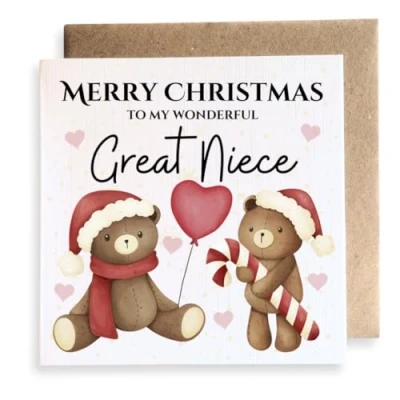 Image of Second Ave Great Niece Cute Bears Square Card Christmas Xmas Holiday Festive Greetings