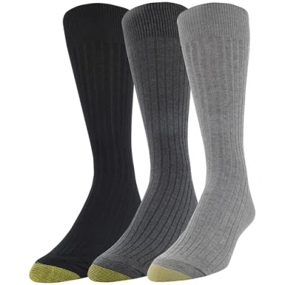 Image of GOLDTOE Men&#039;s Classic Canterbury Crew Dress Socks, 3 Pairs, Grey Heather, Large (Pack of 3)