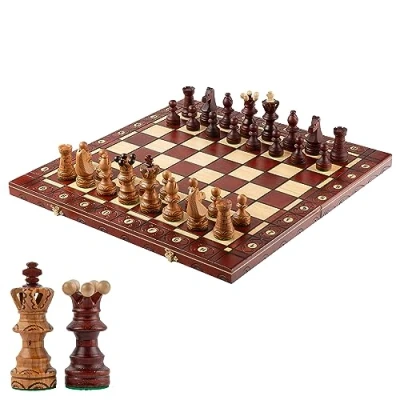 Image of Master of Chess Wooden Set with Pieces &quot;“AMBASSADOR DELUXE CHERRY 54 / cm 21 in Handmade and Large Portable Board Game for Adults Kids