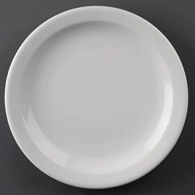 Image of Olympia Athena Narrow Rimmed Plates 205 mm (Pack of 12), White Porcelain, Dinner Plate Set, Restaurant Tableware, Dinnerware Microwave Safe, CF362