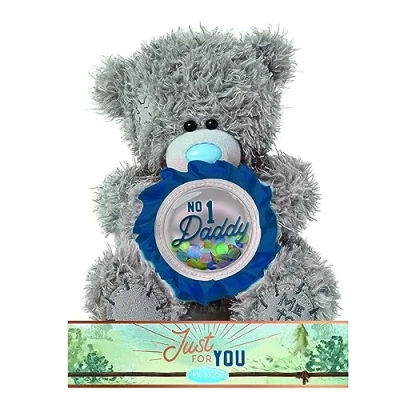 Image of ME TO YOU Tatty Teddy Father&#039;s Day Bear Holding &#039;No.1 Daddy&#039; Rosette Official Collection FP701019, Grey, Blue, Navy Blue