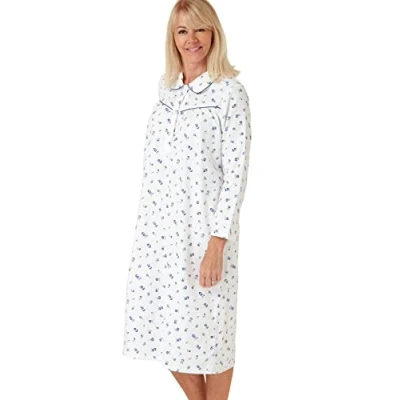 Image of Marlon Womens Candace Brushed Cotton Printed Peter Pan Collar Nightgown, Nina Ocean Blue, 20 22