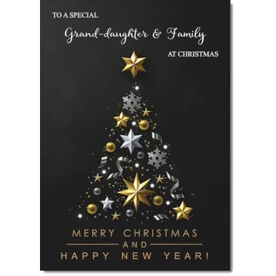 Image of doodlecards Granddaughter and Family Christmas Card Black Abstract Tree Medium Size for &amp; with Plain Envelope