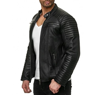 Image of Red Bridge Men&#039;s Modern Black Synthetic Leather Jacket