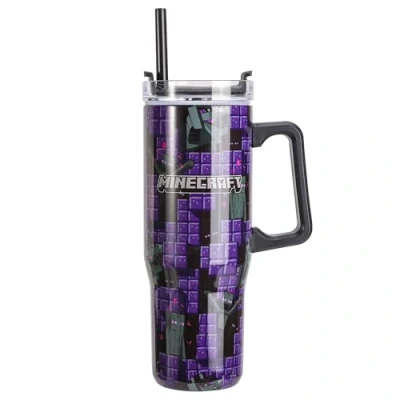 Image of Minecraft 940mL/33oz Double Walled Vacuum Insulated Stainless Steel Tumbler Cup with Handle and Straw, Reusable for Cold Hot Drinks